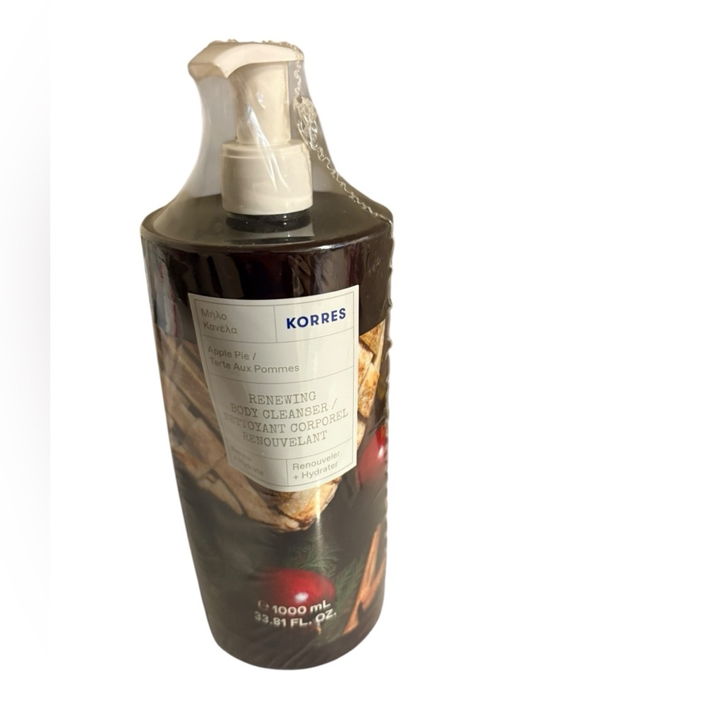 Korres 1 Liter 33.81 Ounce Renewing Body Cleanser Apple Pie Jumbo Bottle New!!